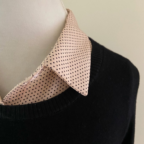 Pretty Black Sweater w/ Sewn in Polka Dot Collar - Picture 3 of 6